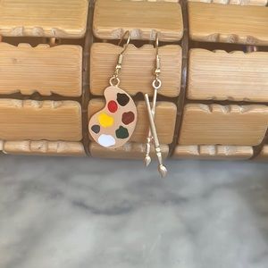 Gold Painting Art palette and Brush Earrings